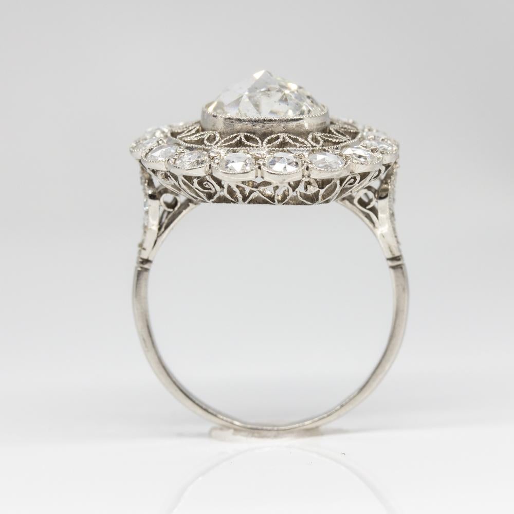 Rose Cut Handmade Platinum Diamond Ring For Sale