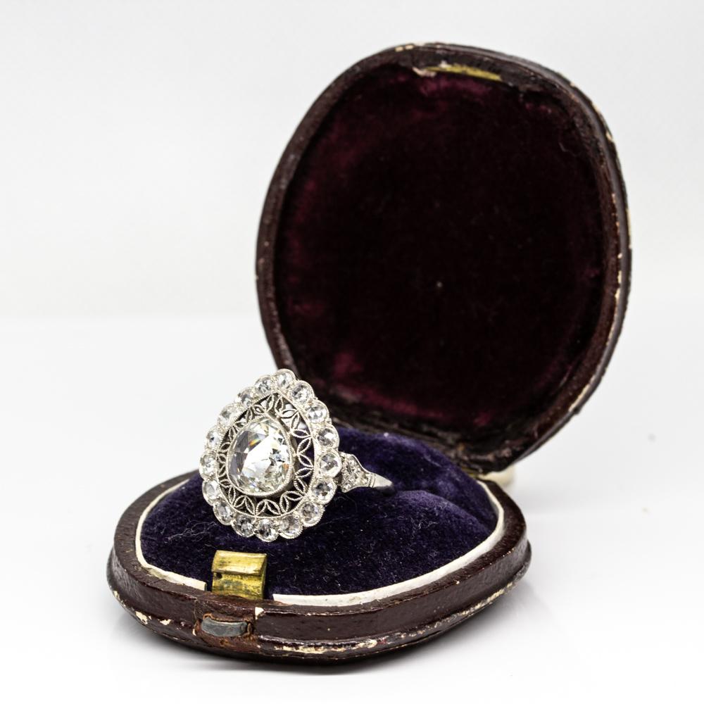 Handmade Platinum Diamond Ring In Excellent Condition For Sale In Miami, FL