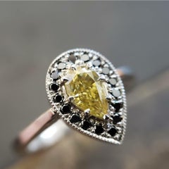 Handmade Platinum & Fancy Yellow & Black Diamond Ring