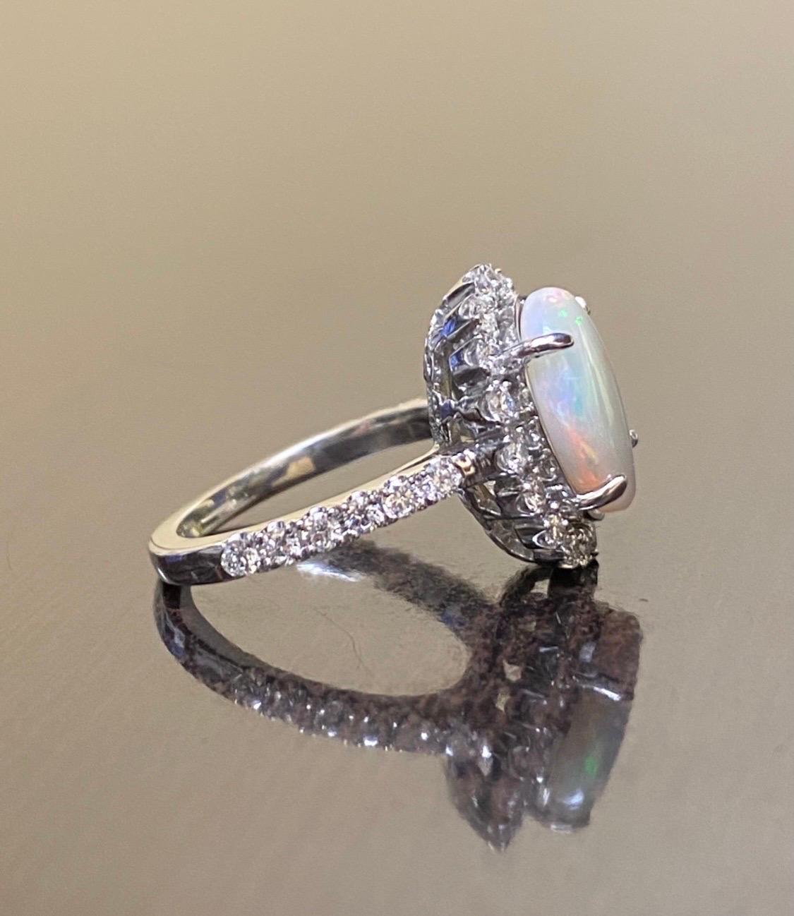 Handmade Platinum French U Pave Halo Diamond Australian Opal Engagement Ring  In New Condition For Sale In Los Angeles, CA