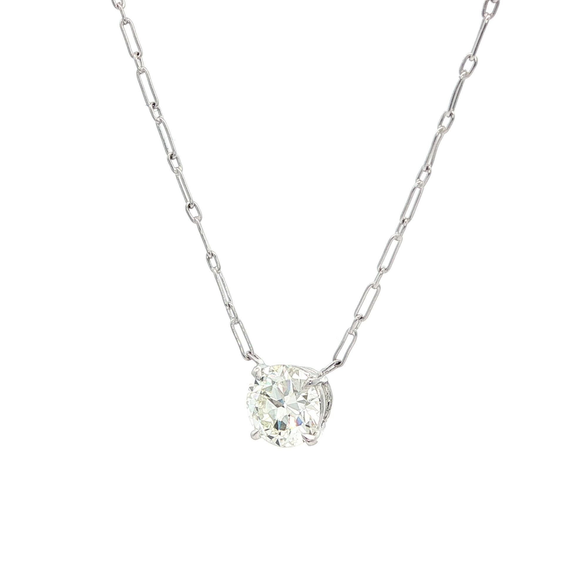 Collier pendentif solitaire en platine GIA 1,20 ct de diamant taille européenne ancienne fait main Pour femmes en vente