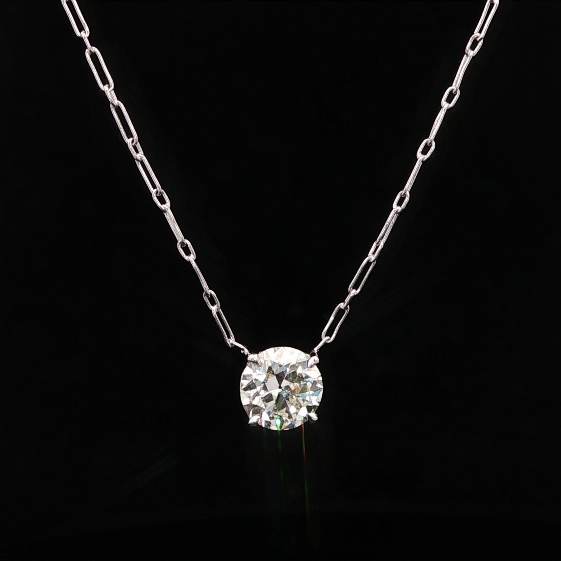 Collier pendentif solitaire en platine GIA 1,20 ct de diamant taille européenne ancienne fait main en vente 1