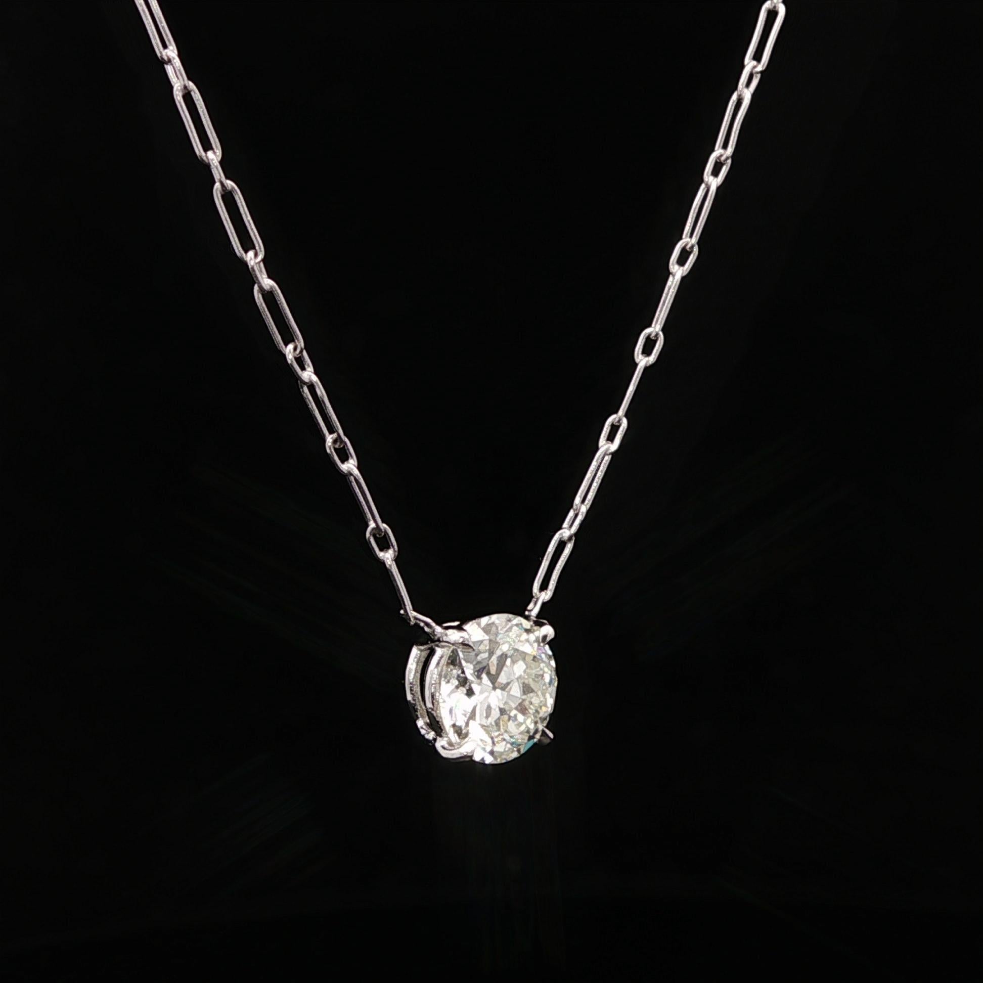Collier pendentif solitaire en platine GIA 1,20 ct de diamant taille européenne ancienne fait main en vente 2