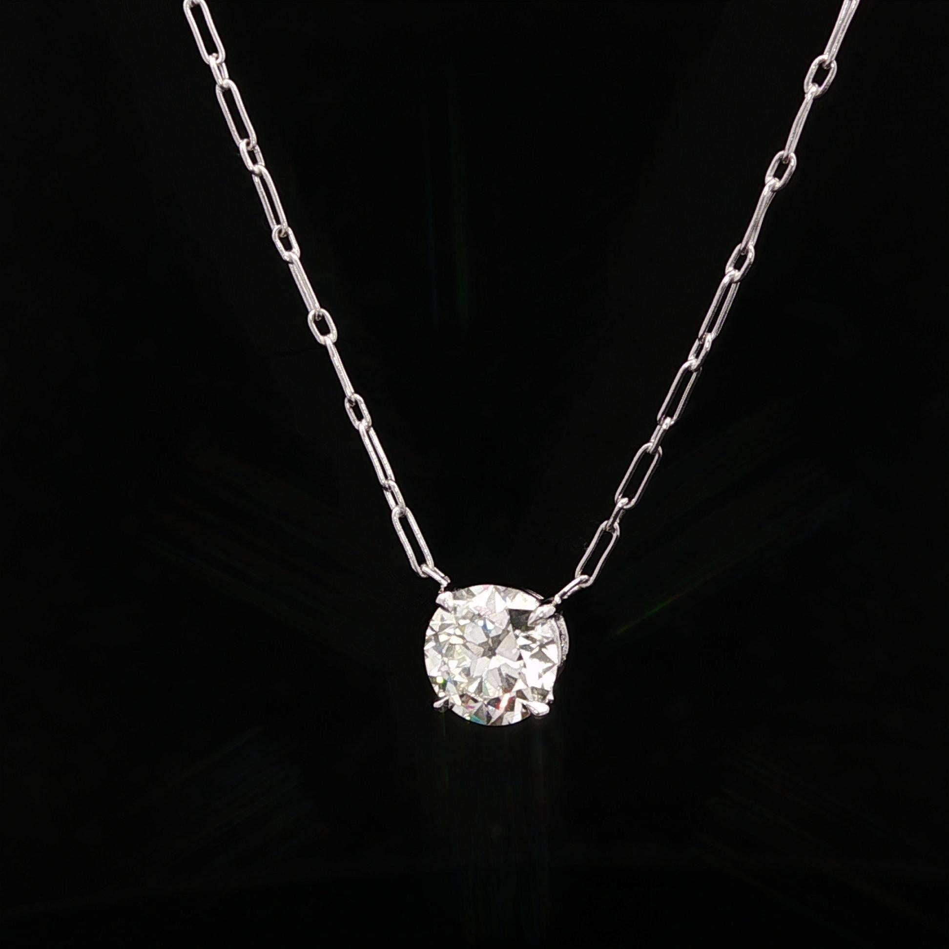 Collier pendentif solitaire en platine GIA 1,20 ct de diamant taille européenne ancienne fait main en vente 3