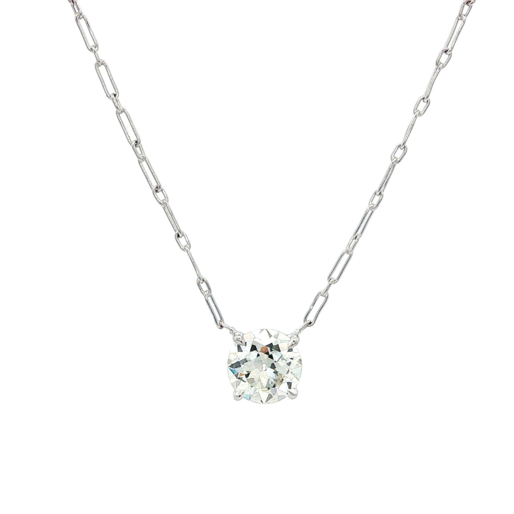Collier pendentif solitaire en platine GIA 1,20 ct de diamant taille européenne ancienne fait main en vente