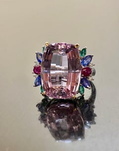 Handmade Platinum GIA Certified 18.90 Carat Cushion Cut Pink Topaz Ring