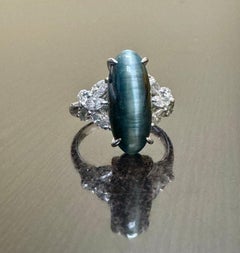 Handgefertigter Verlobungsring aus Platin mit Marquise-Diamant 7,13 Karat Katzenaugen-Turmalin