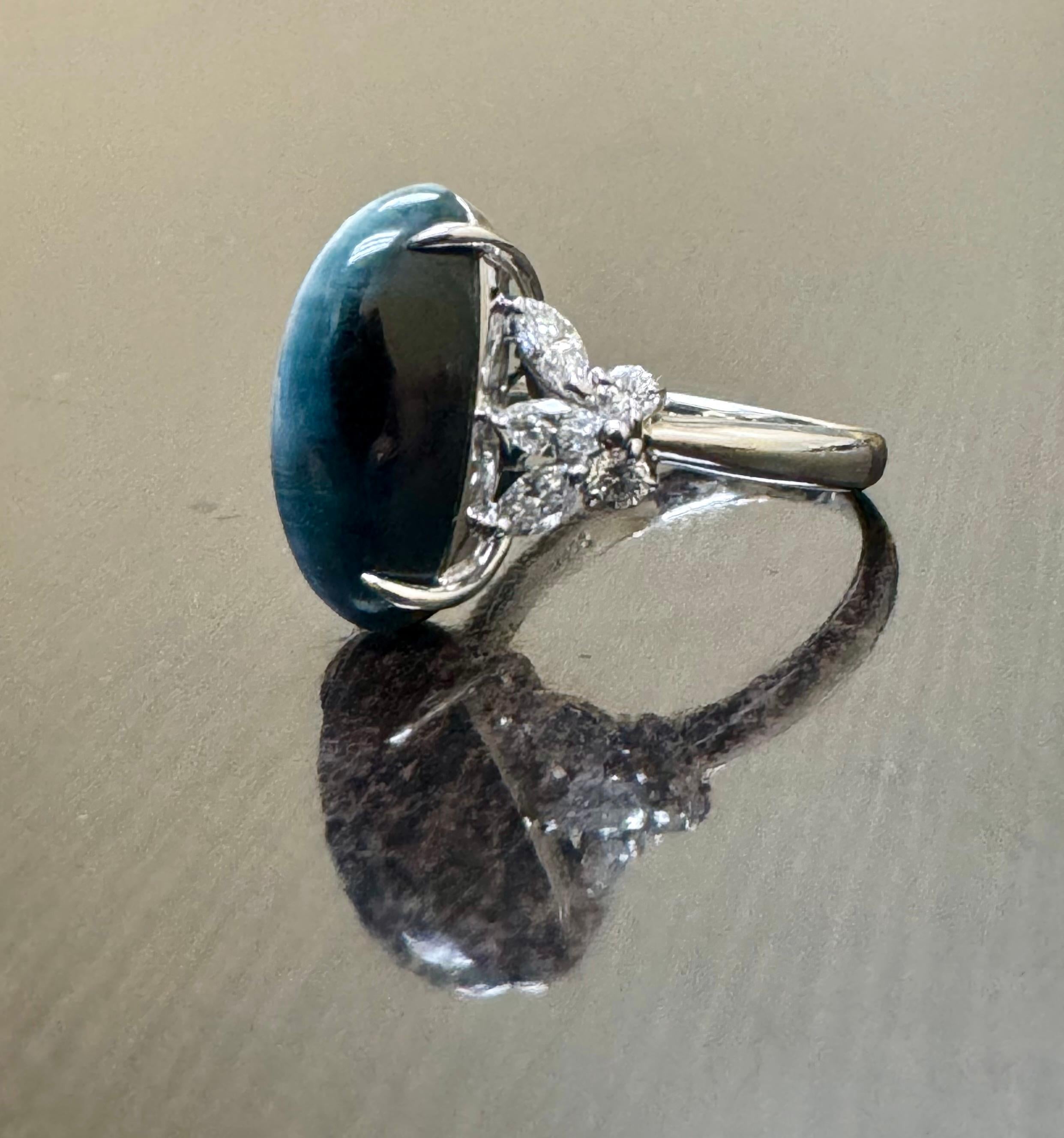 Handmade Platinum Marquise Diamond 7.13 Carat Catseye Tourmaline Engagement Ring In New Condition For Sale In Los Angeles, CA