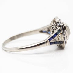 Handmade Platinum Old Mine and Sapphire Engagement Ring