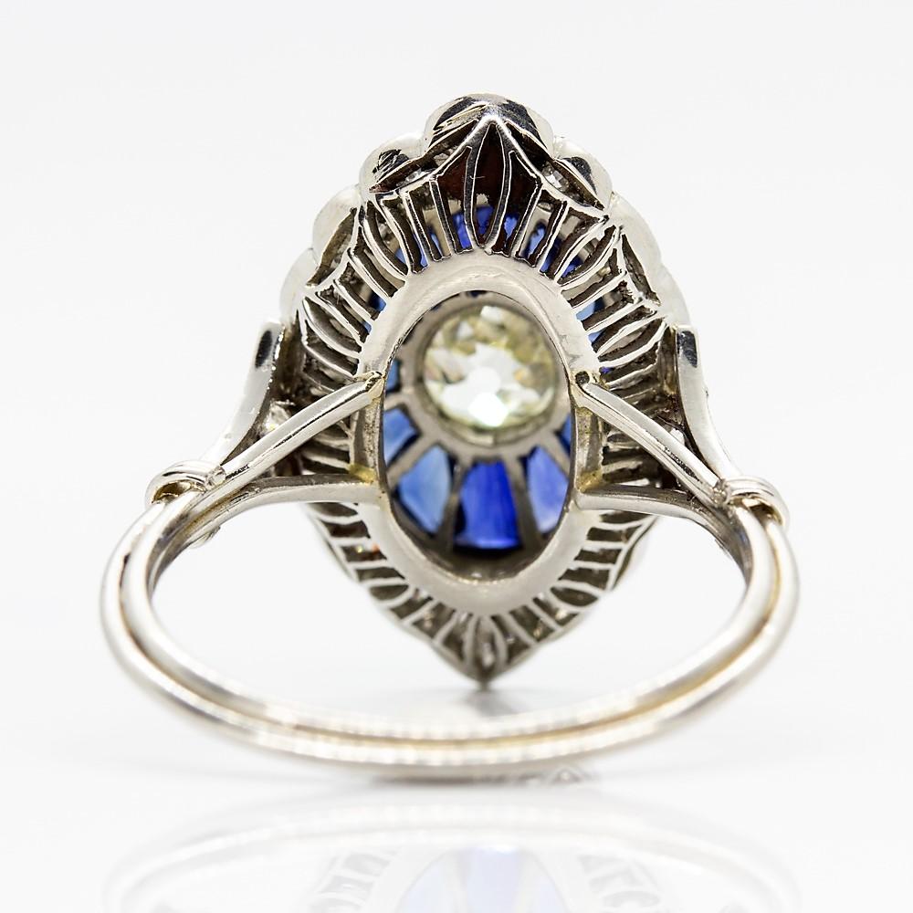 Art Deco Handmade Platinum Old Mine Antique Diamonds and Sapphires Ring