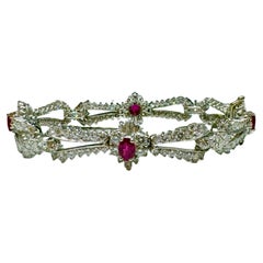 Handmade Platinum Oval Ruby 12.50 Carat Diamond Bracelet