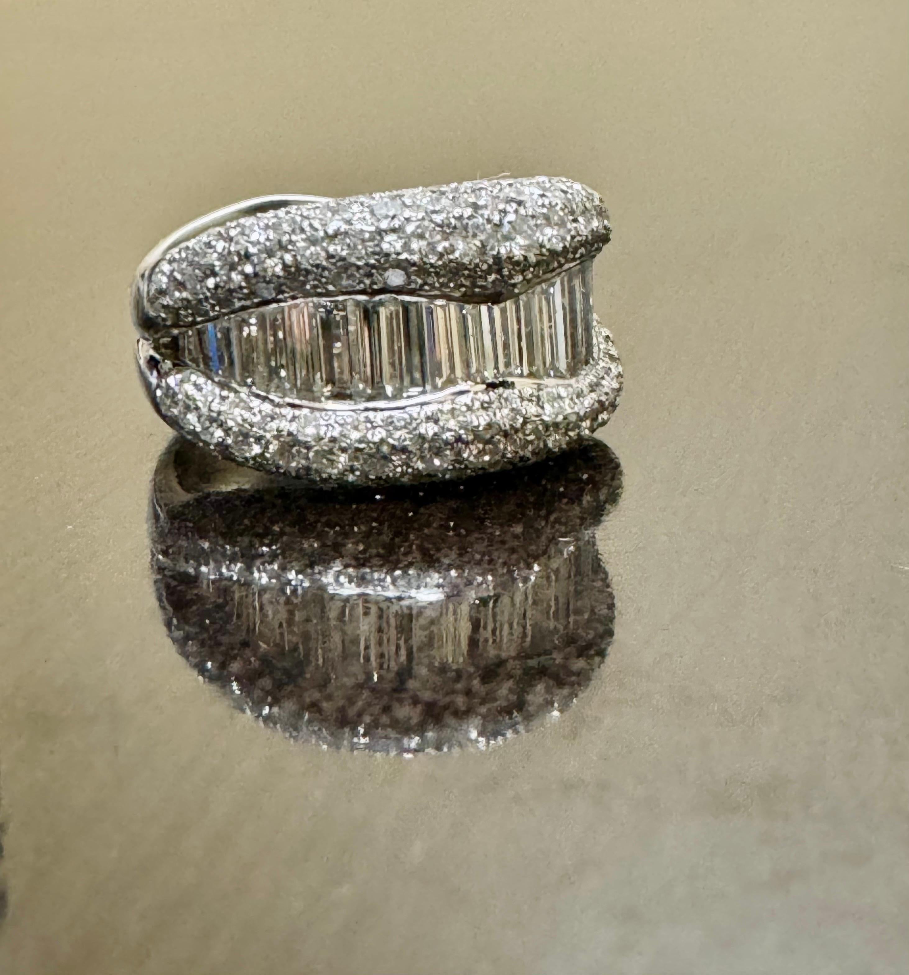 Handmade Platinum Pave and Channel Set Baguette 3.76 Carat Diamond Band For Sale 4