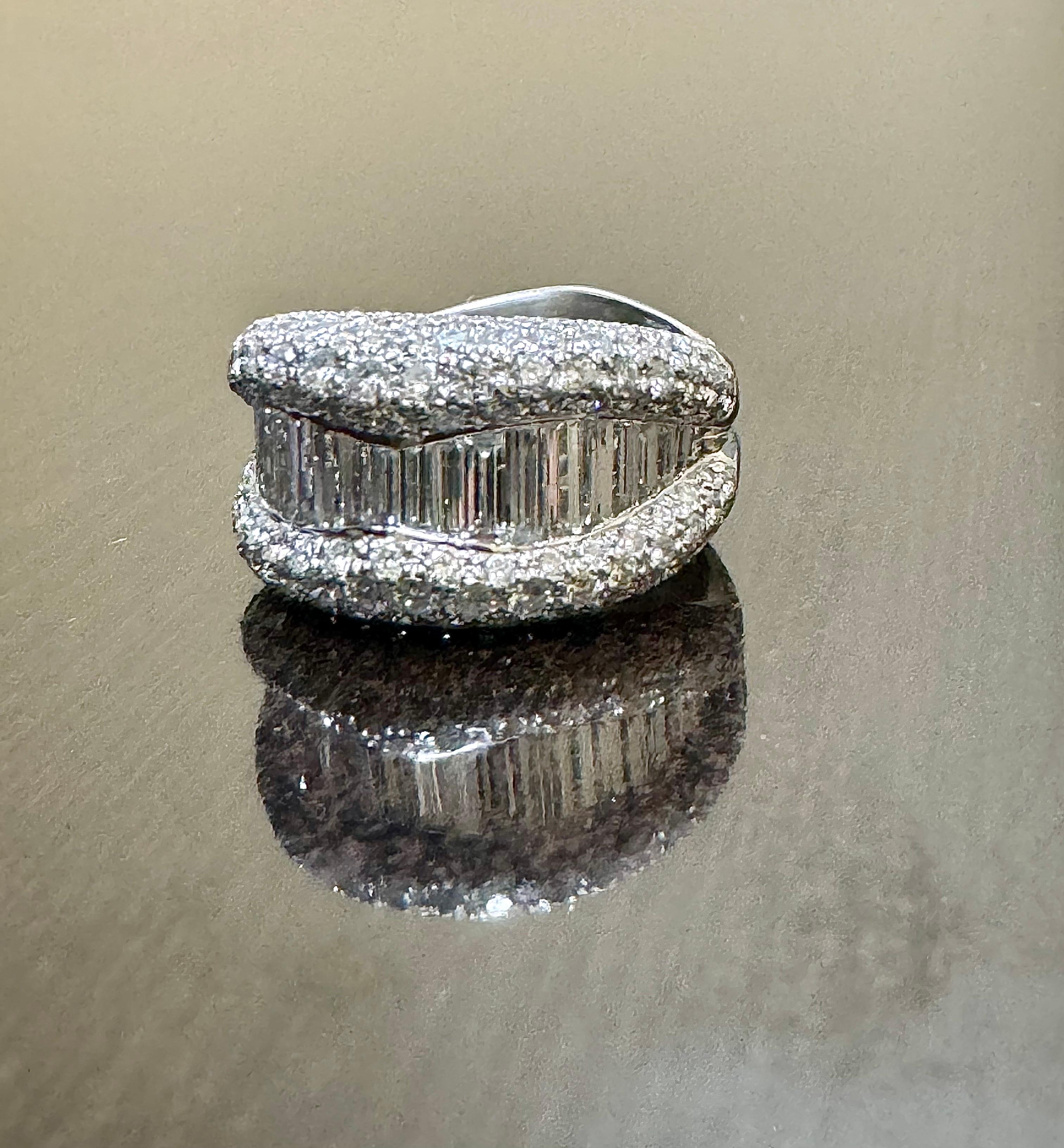 Handmade Platinum Pave and Channel Set Baguette 3.76 Carat Diamond Band For Sale 5
