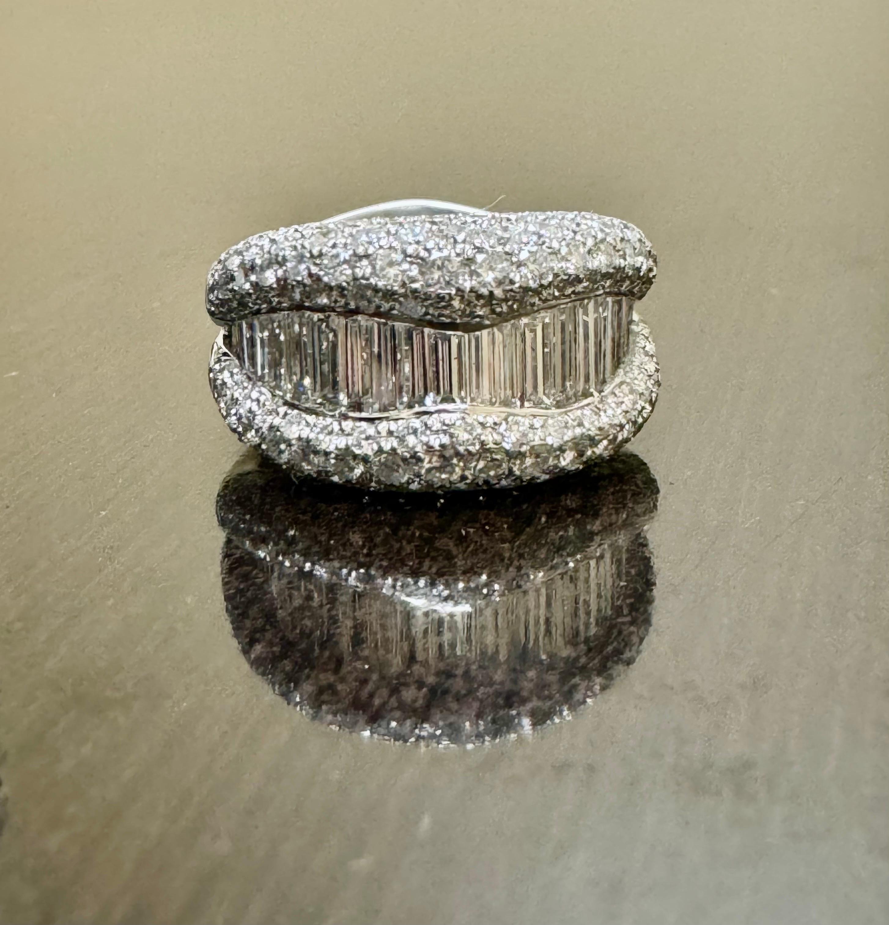 Handmade Platinum Pave and Channel Set Baguette 3.76 Carat Diamond Band For Sale 6