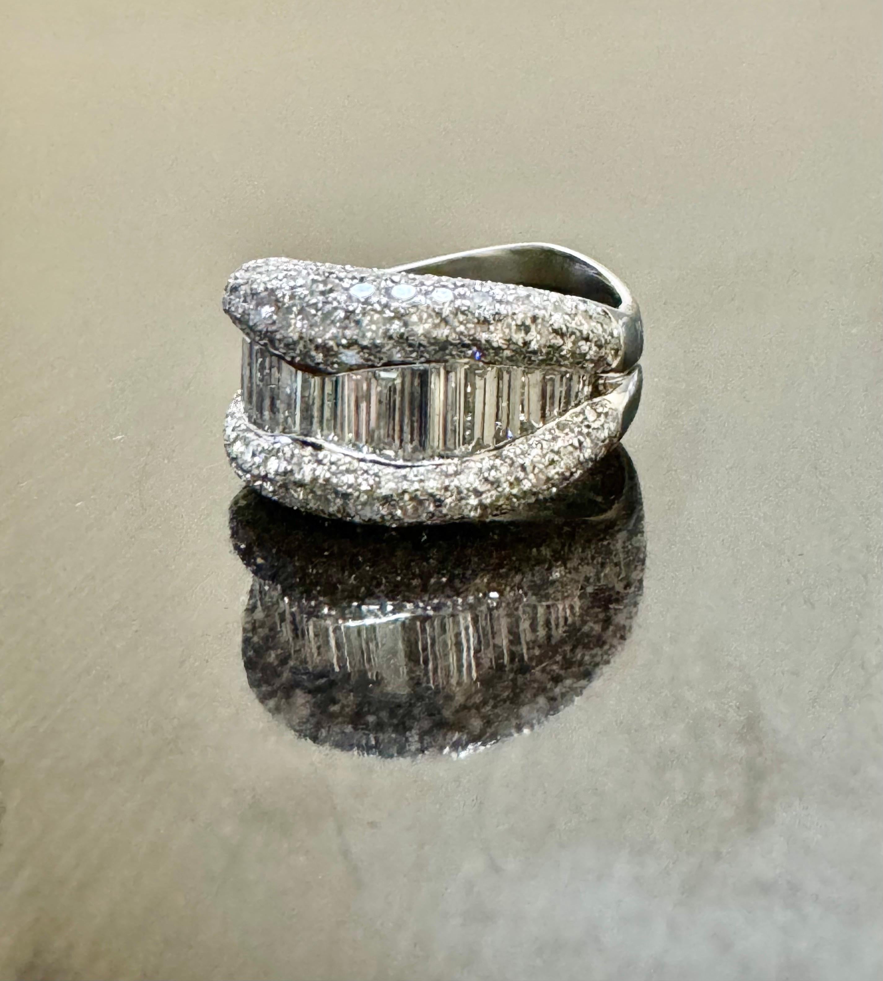 Handmade Platinum Pave and Channel Set Baguette 3.76 Carat Diamond Band For Sale 1