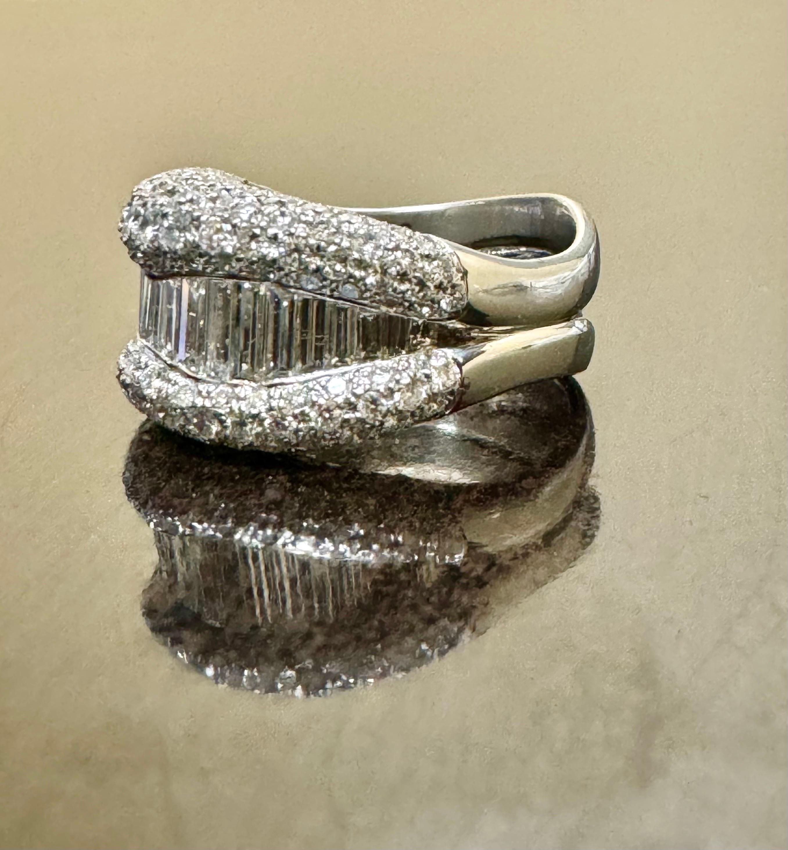 Handmade Platinum Pave and Channel Set Baguette 3.76 Carat Diamond Band For Sale 2