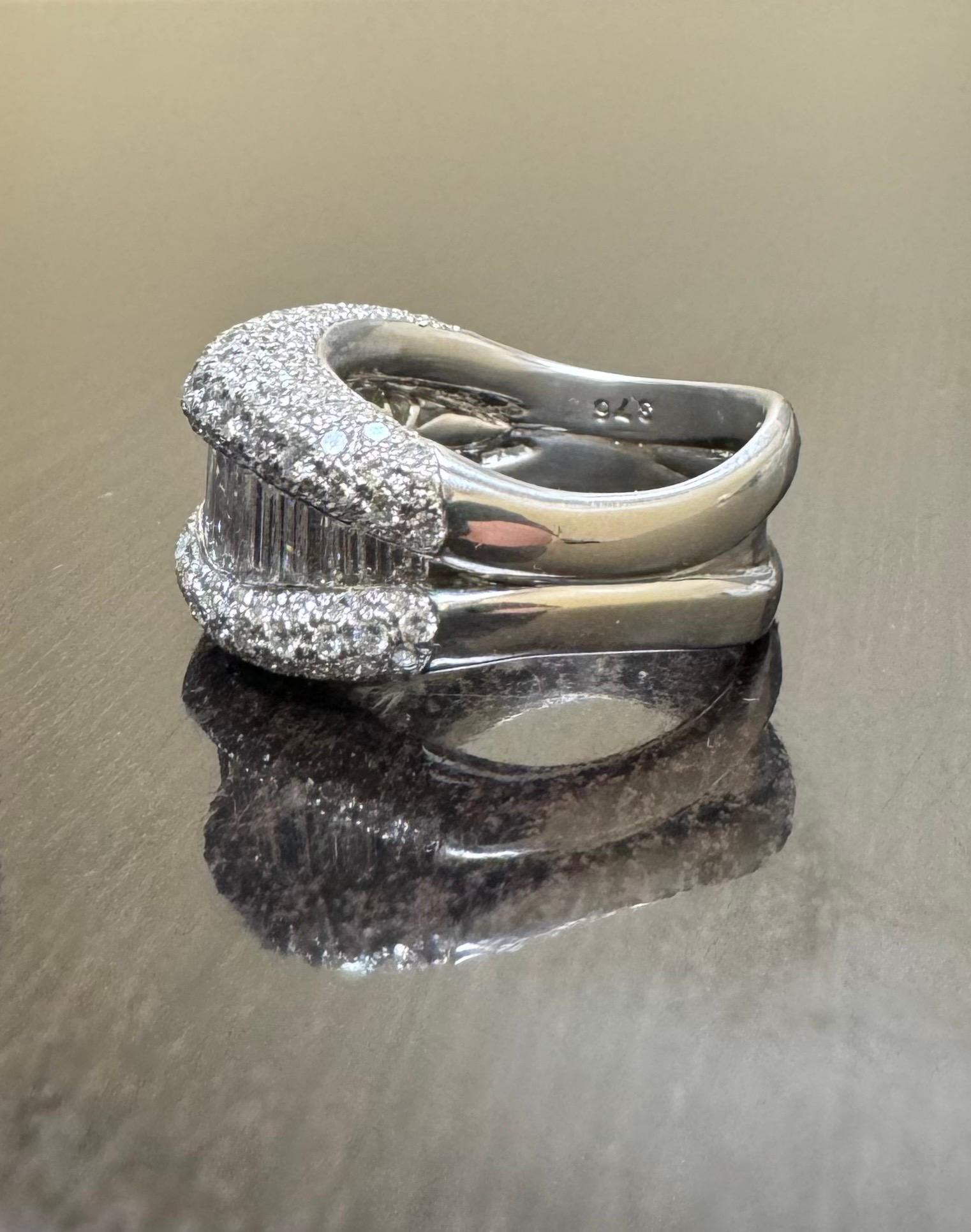 Handmade Platinum Pave and Channel Set Baguette 3.76 Carat Diamond Band For Sale 3