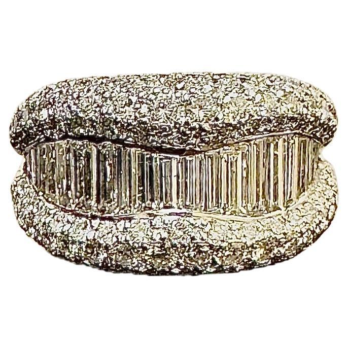 Handmade Platinum Pave and Channel Set Baguette 3.76 Carat Diamond Band For Sale