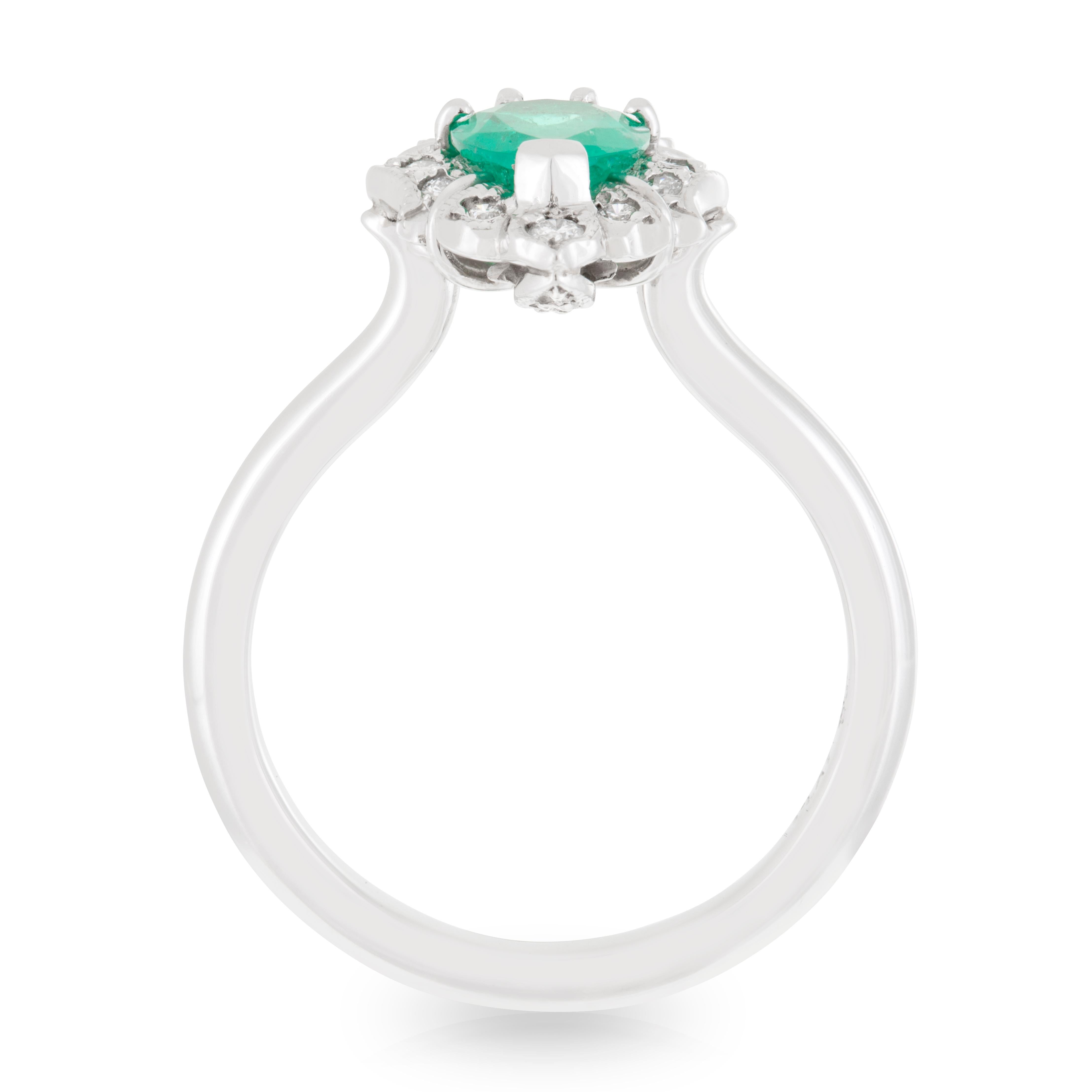 Emerald Cut Handmade Platinum Pear 0.78ct Emerald Diamond Art Deco Style Halo Dress Ring For Sale