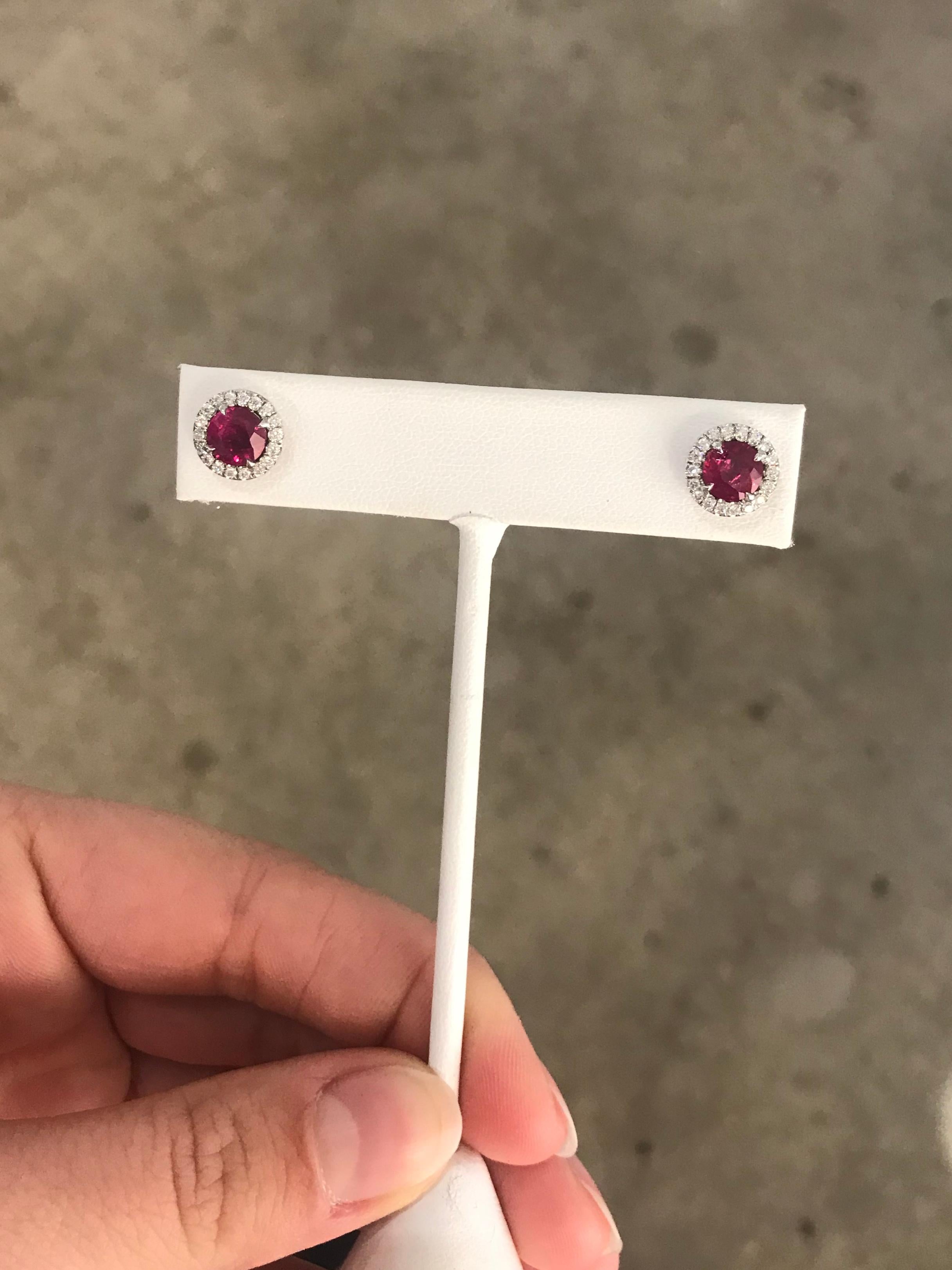 Handmade Platinum, Ruby and Diamond Surround Studs In New Condition For Sale In Washington, DC