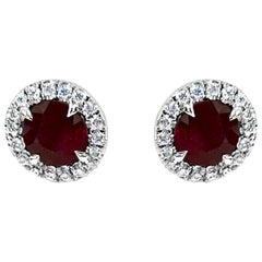 Handmade Platinum, Ruby and Diamond Surround Studs