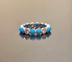 Handmade Platinum Sleeping Beauty Turquoise Diamond Eternity Band