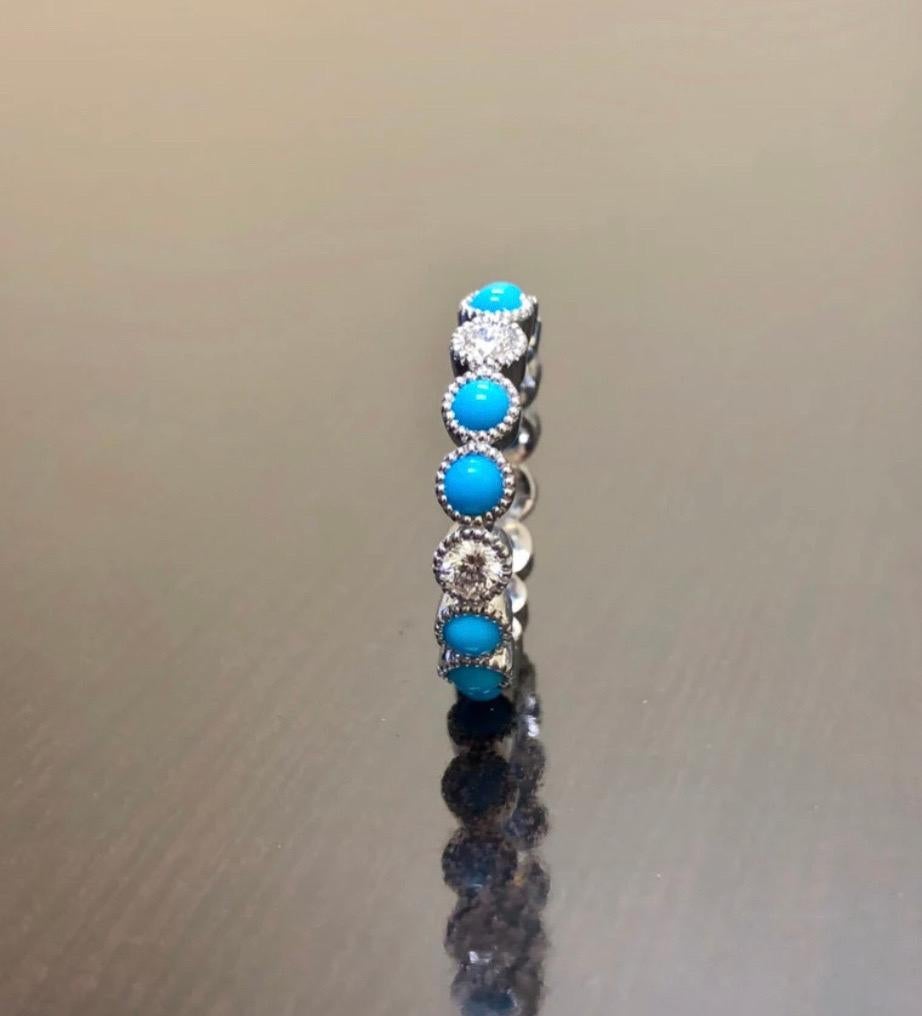Handmade Platinum Sleeping Beauty Turquoise Diamond Eternity Band In New Condition For Sale In Los Angeles, CA