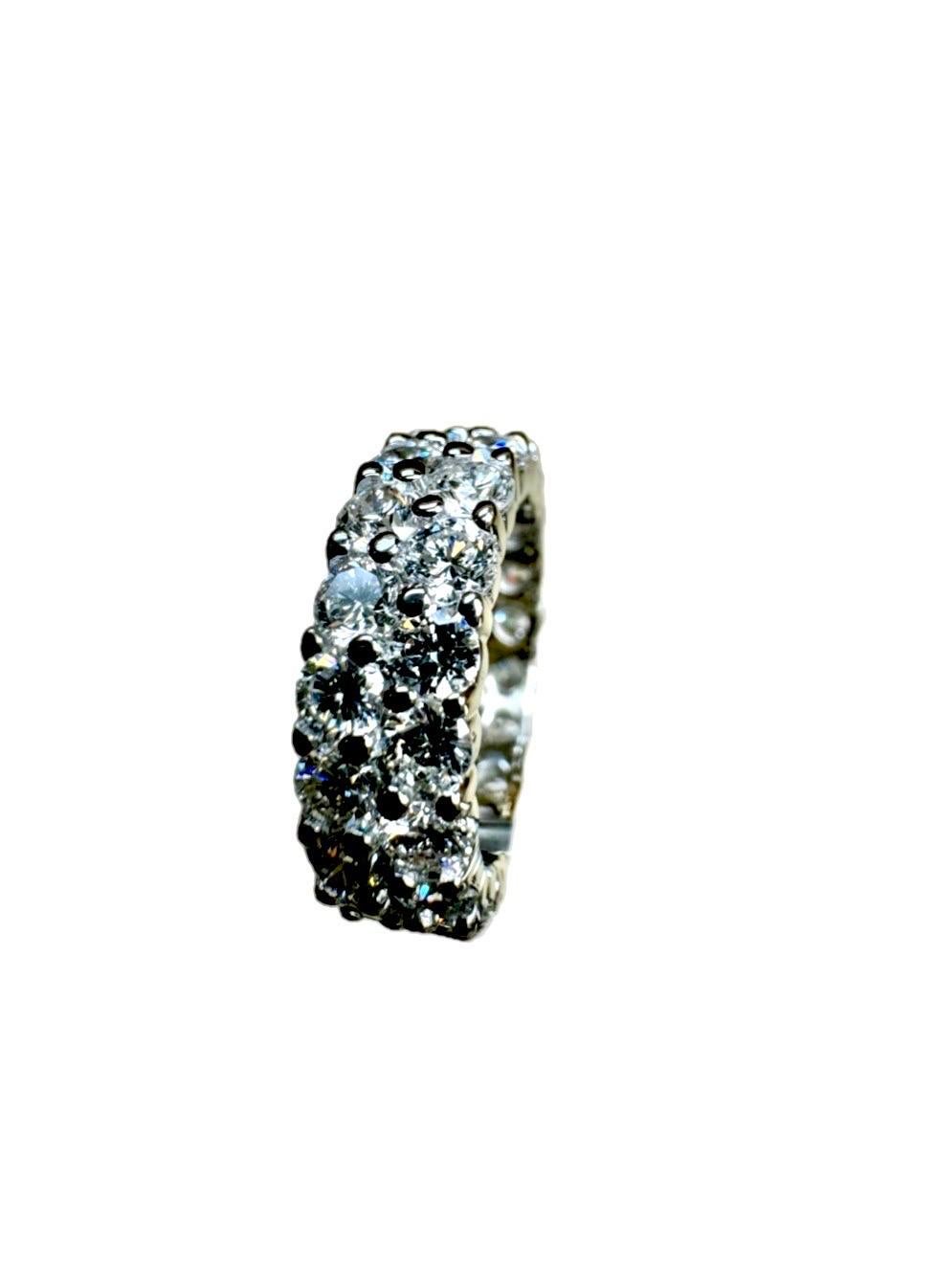 Modern Handmade Platinum Two Row 4 Carat Diamond Eternity Engagement Band For Sale