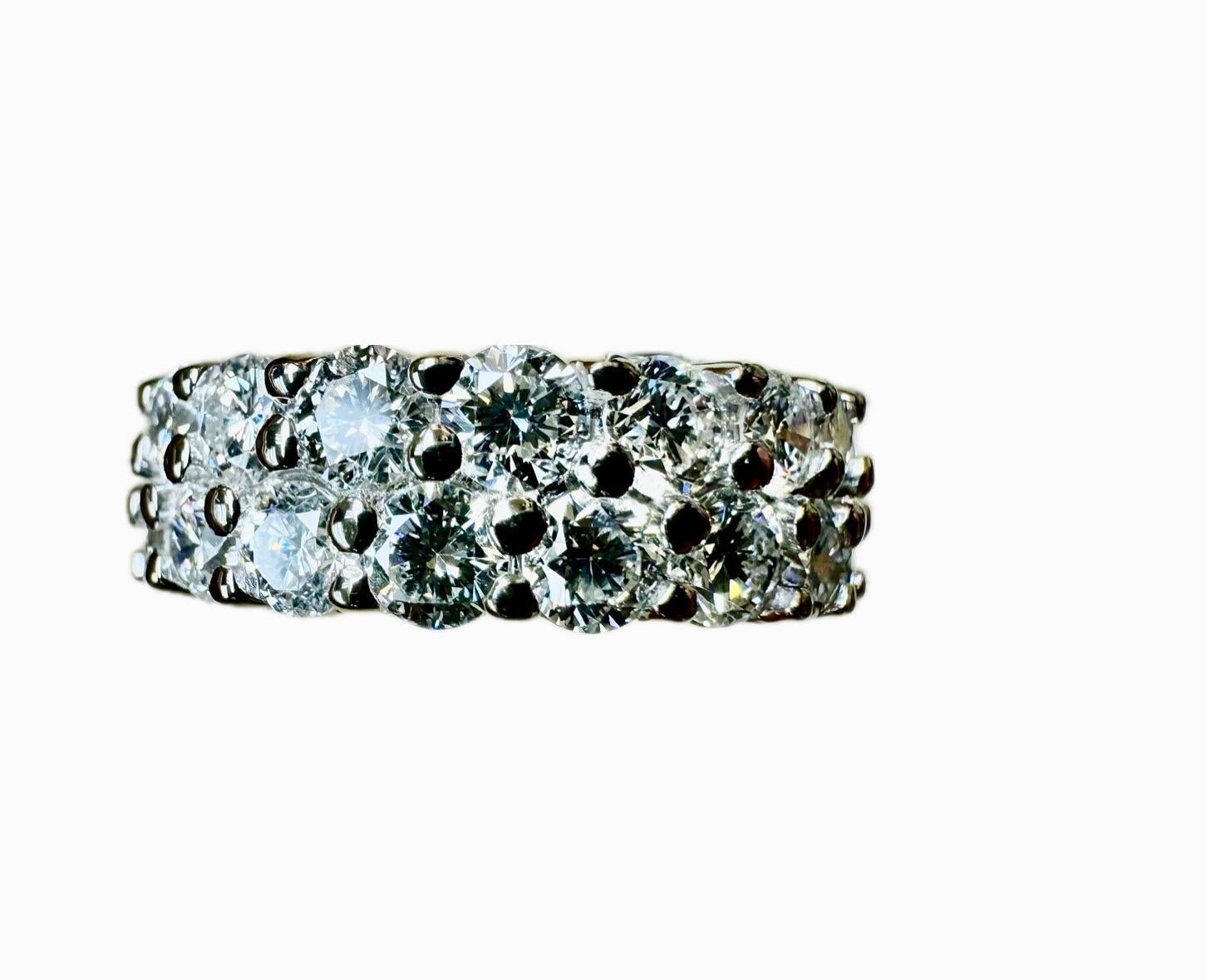 Handmade Platinum Two Row 4 Carat Diamond Eternity Engagement Band In New Condition For Sale In Los Angeles, CA