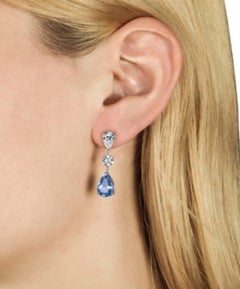 Handmade Platinum, GIA Certified Diamond & 5.47ct Pear Shape Aquamarine Earrings