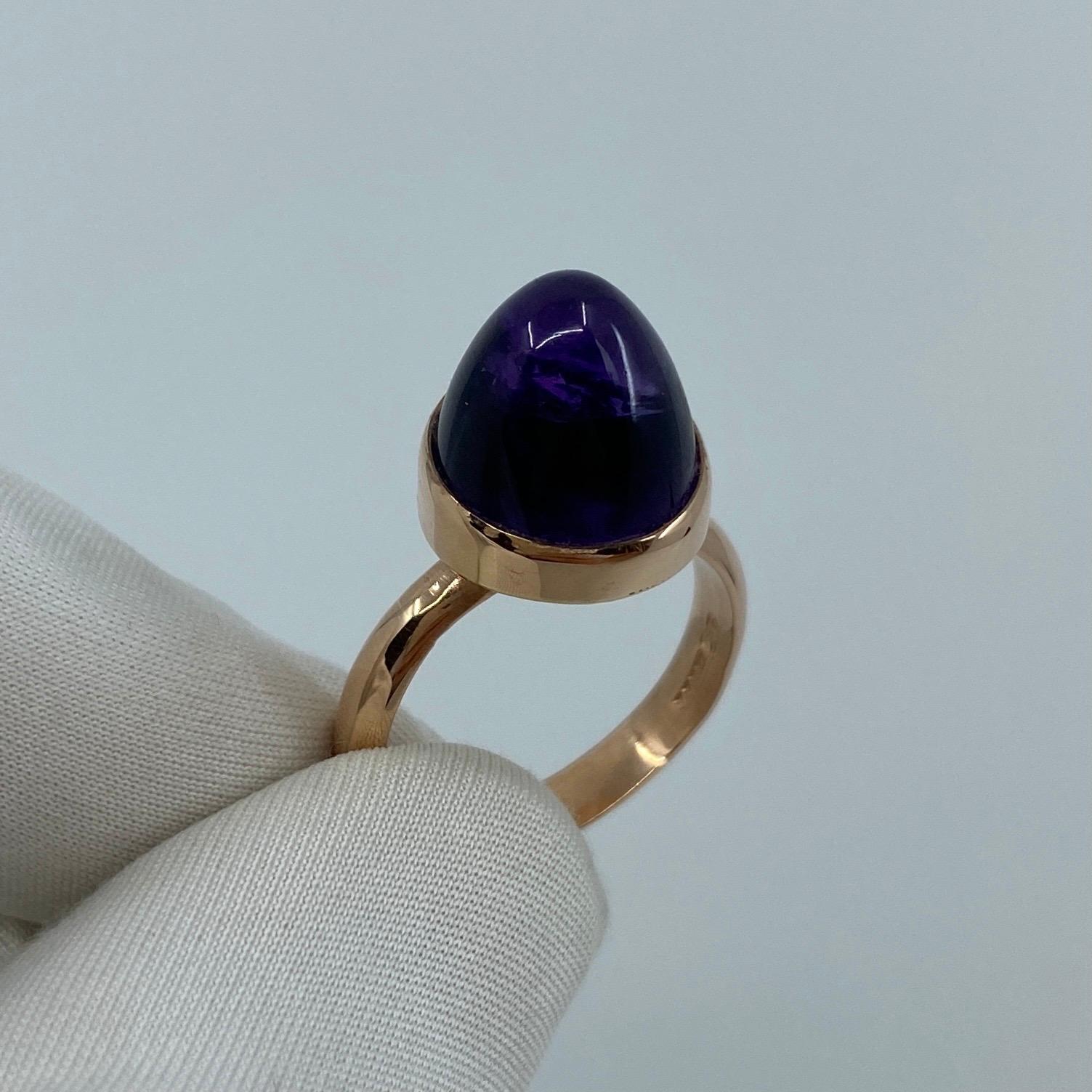 Handmade Pointed Cabochon Amethyst 9k Rose Gold Rubover Ring For Sale 5