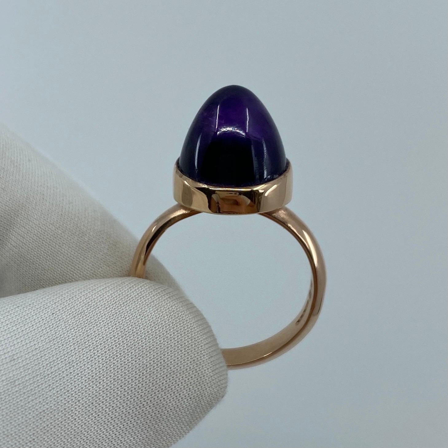 Handmade Pointed Cabochon Amethyst 9k Rose Gold Rubover Ring For Sale 6