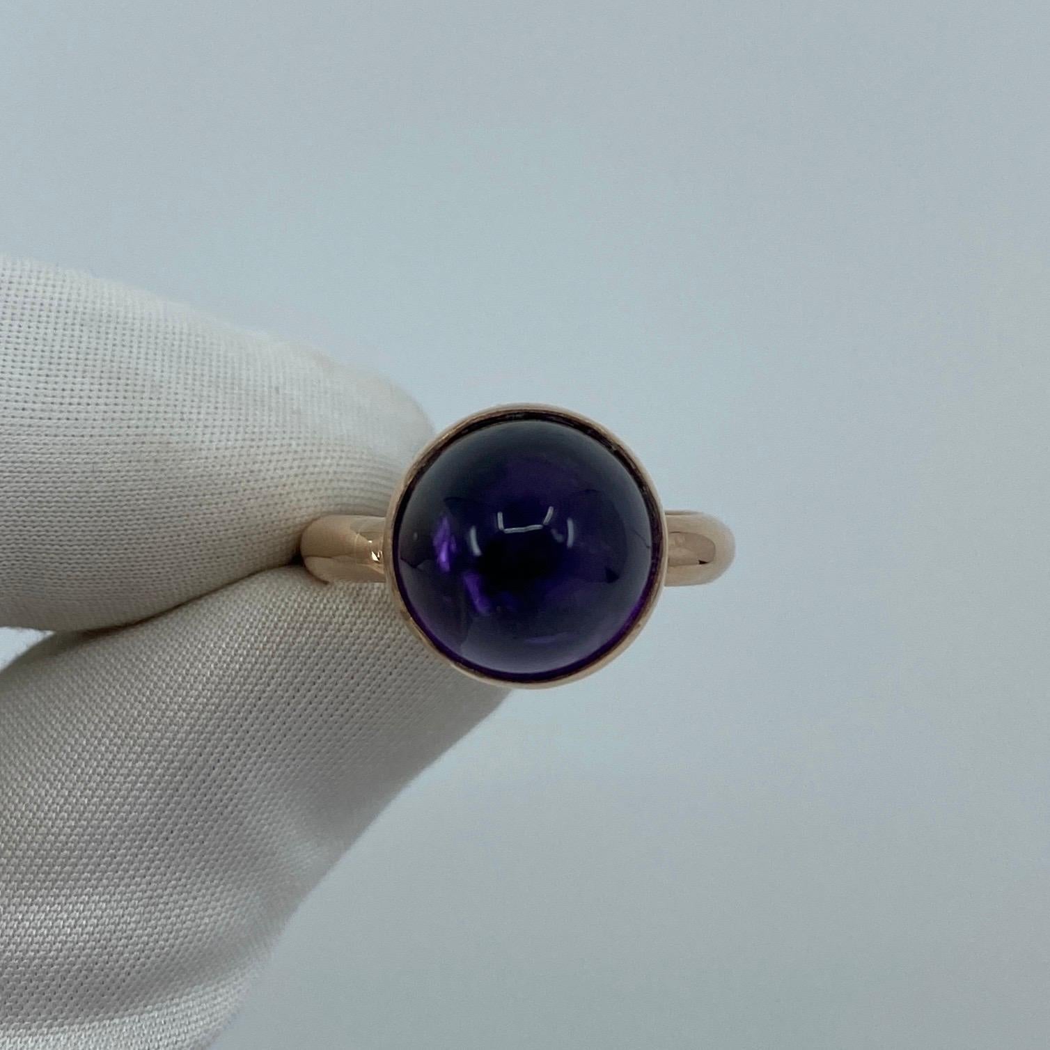 Handmade Pointed Cabochon Amethyst 9k Rose Gold Rubover Ring For Sale 7
