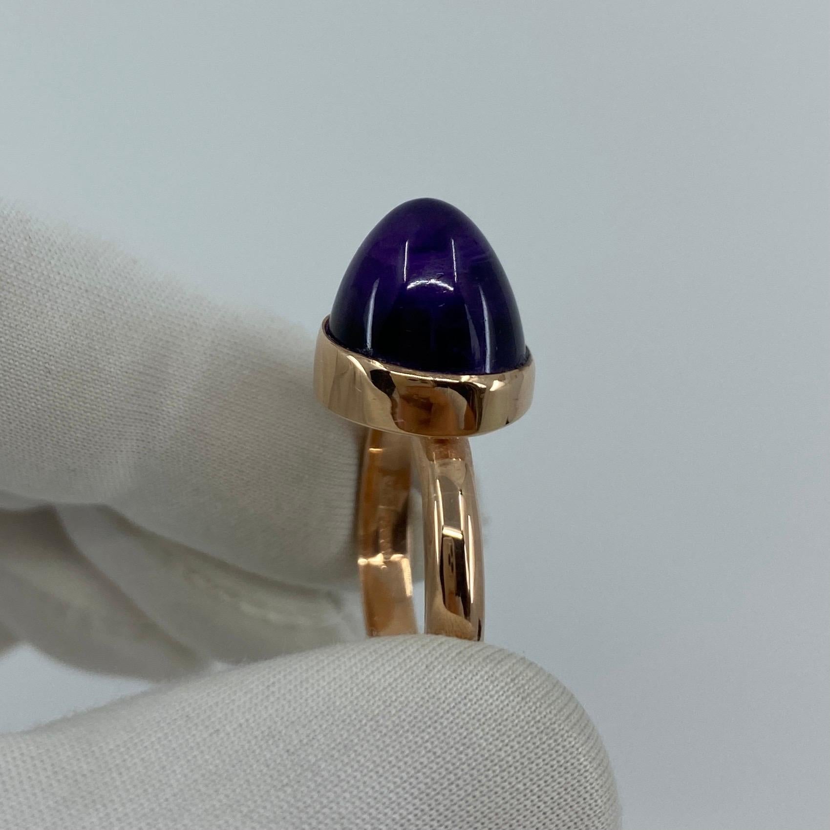 Handmade Pointed Cabochon Amethyst 9k Rose Gold Rubover Ring For Sale 8