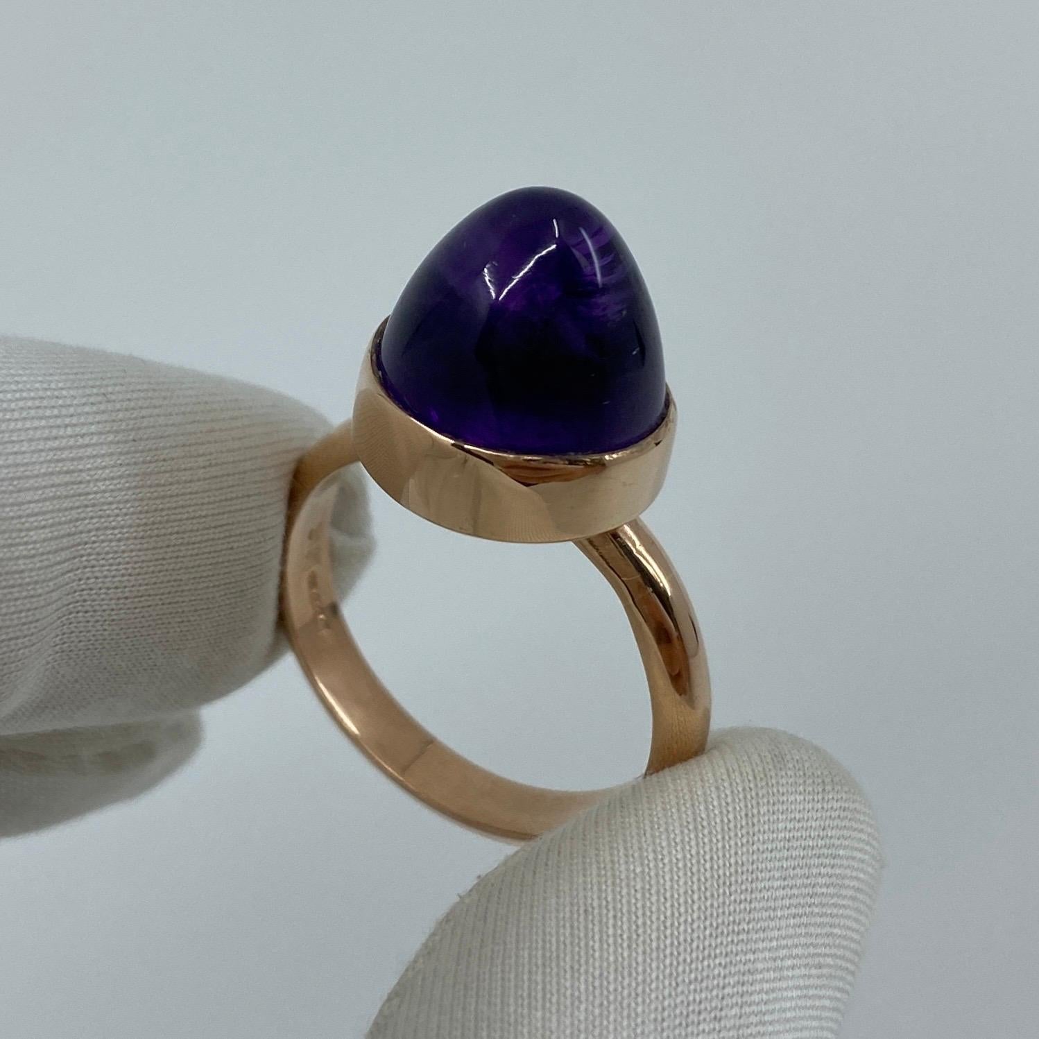 Handmade Pointed Cabochon Amethyst 9k Rose Gold Rubover Ring For Sale 9
