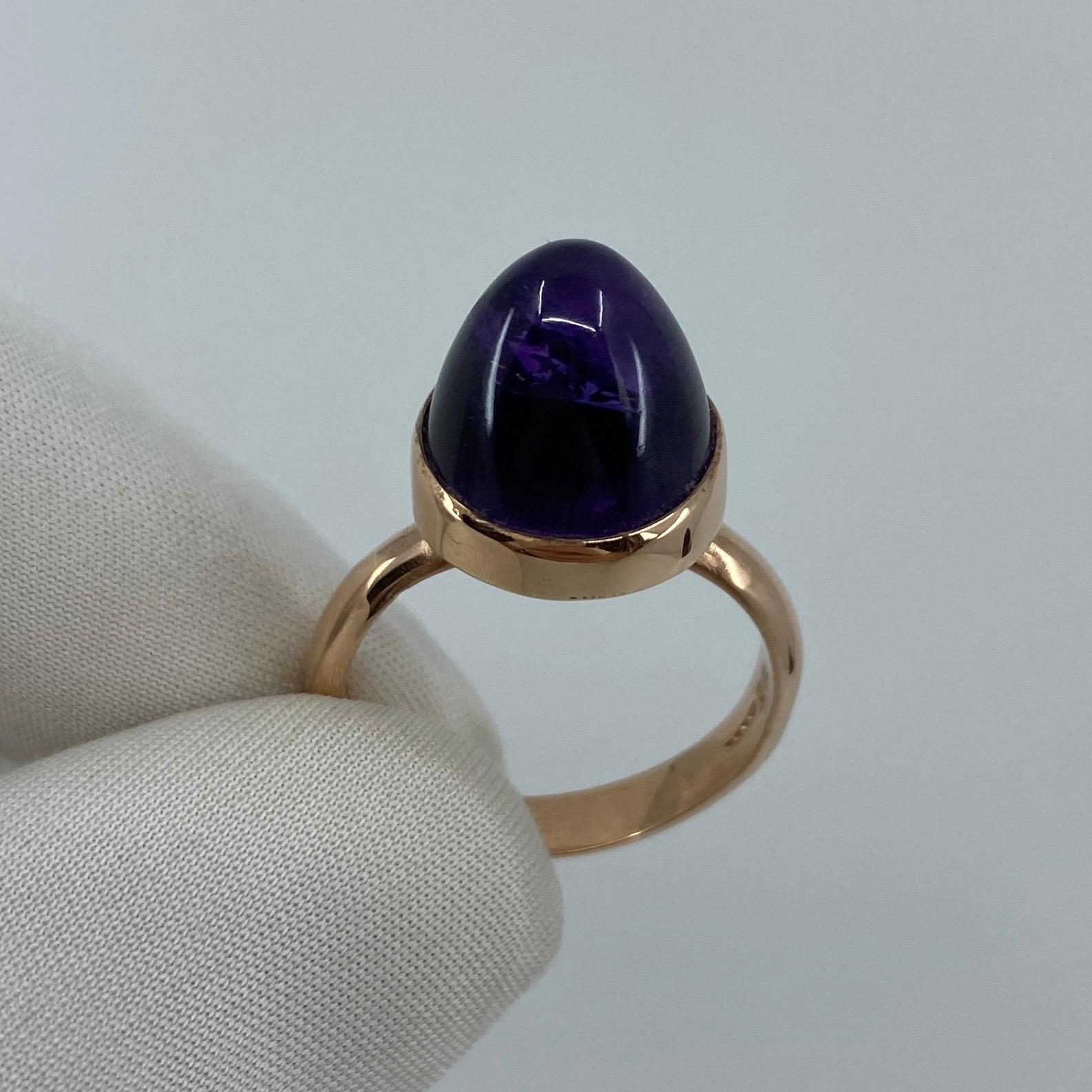 Handmade Pointed Cabochon Amethyst 9k Rose Gold Rubover Ring In New Condition For Sale In Birmingham, GB