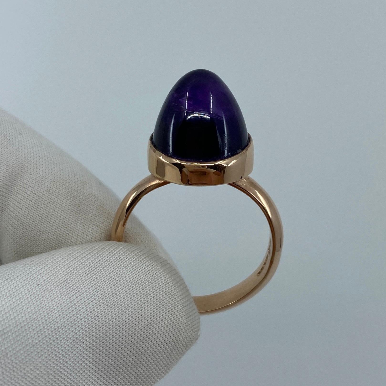 Women's or Men's Handmade Pointed Cabochon Amethyst 9k Rose Gold Rubover Ring For Sale