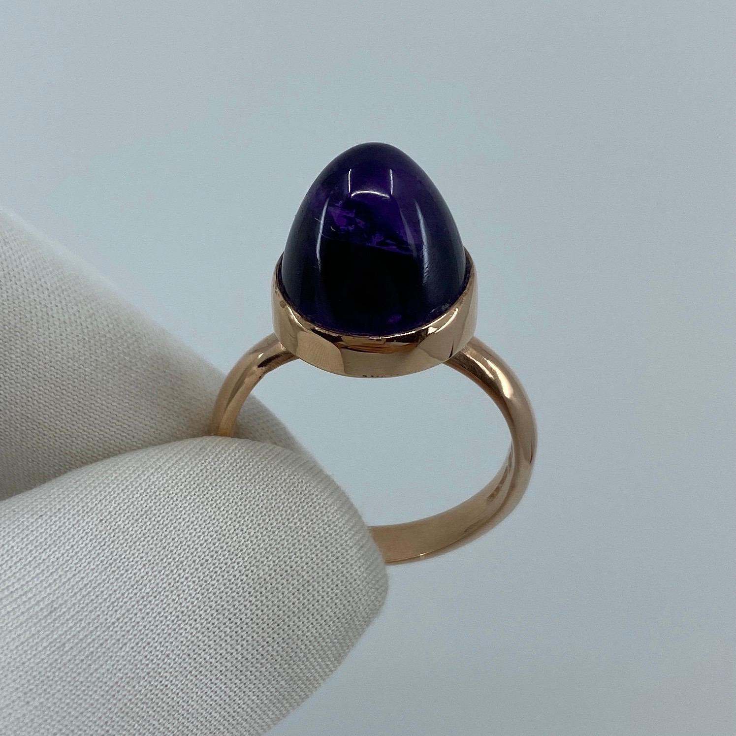 Handmade Pointed Cabochon Amethyst 9k Rose Gold Rubover Ring For Sale 2