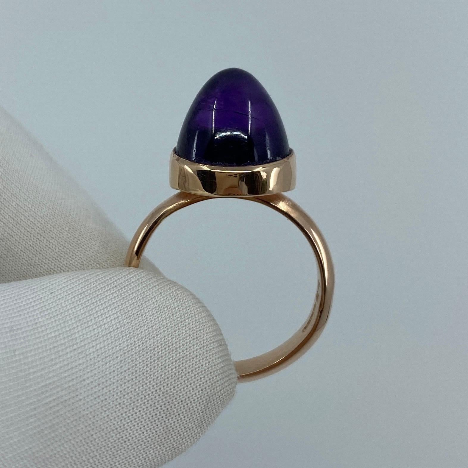 Handmade Pointed Cabochon Amethyst 9k Rose Gold Rubover Ring For Sale 3