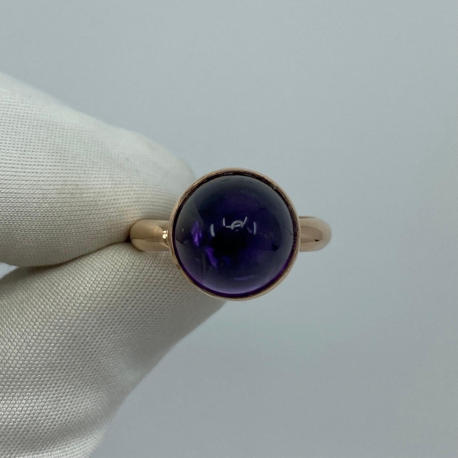 Handmade Pointed Cabochon Amethyst 9k Rose Gold Rubover Ring For Sale 4