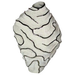 Handmade Porcelain and Platinum Vase, Contemporary, Italian