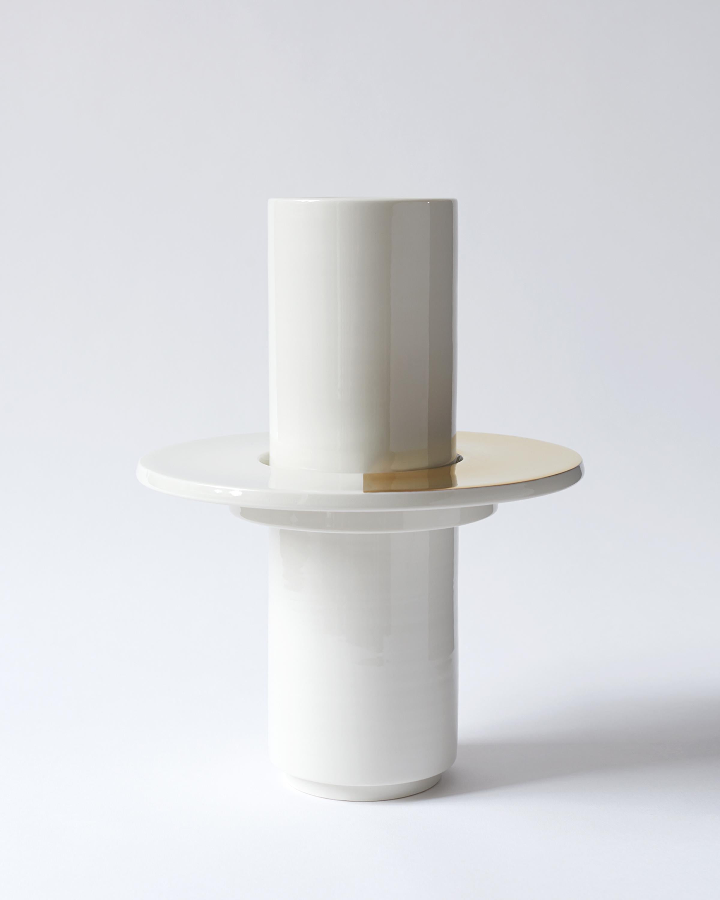 Modern Handmade Porcelain Modular Vase, Ring with 24-Karat Gold, Contemporary For Sale