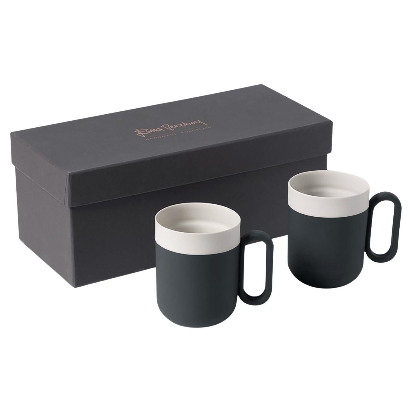 Ensemble de 2 tasses en porcelaine faites à la main par Esma Dereboy  - Ivoire noir, primé
