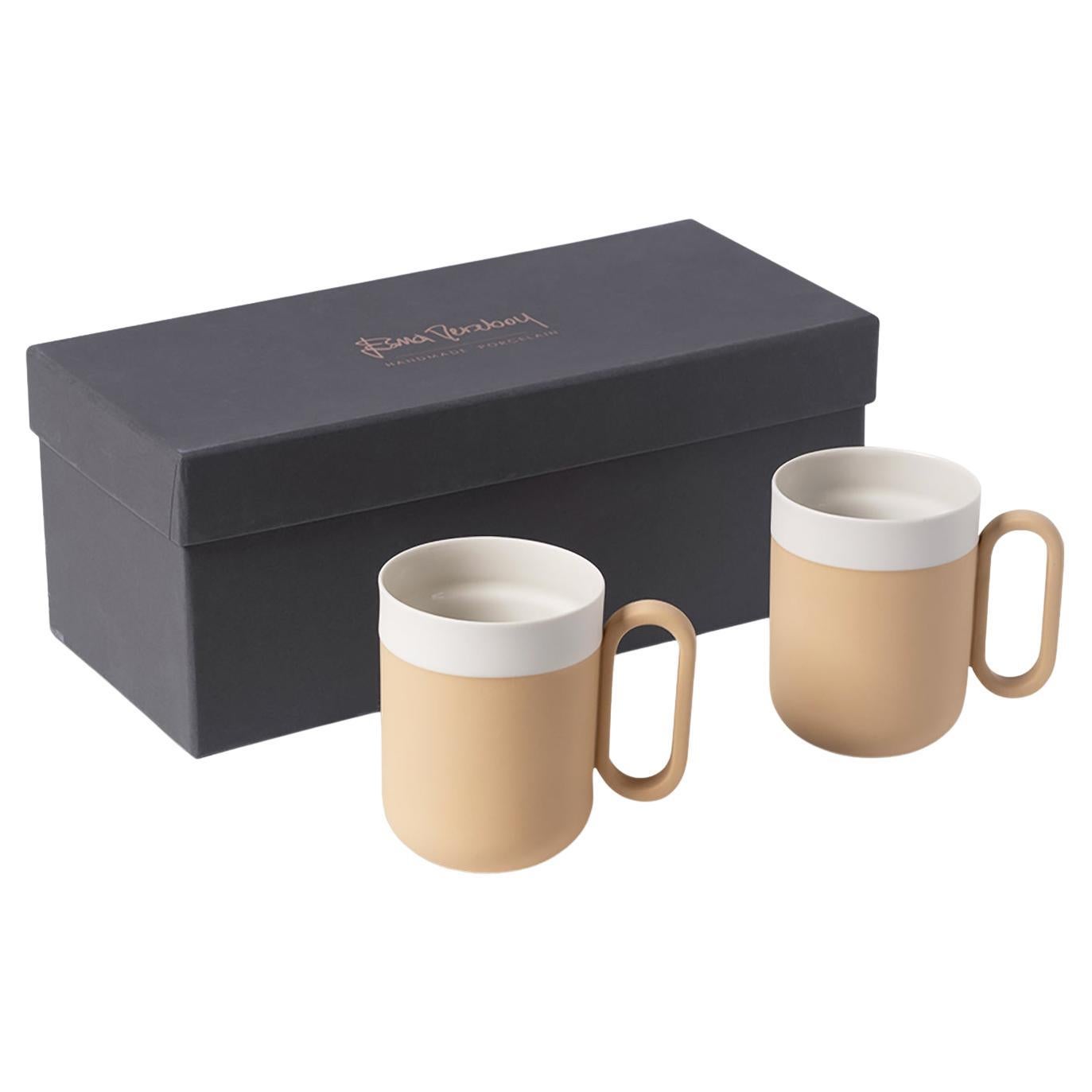 Ensemble de 2 tasses en porcelaine faites à la main par Esma Dereboy  - Ivoire de paille, primé
