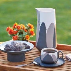 Handmade Porcelain Tea Cup With Saucer Set of 2- Colour Wave in Black Rock Ivory