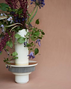 Handmade Porcelain Vase, 24k Gold, Striped, Modular, Contemporary