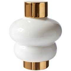 Handmade Porcelain Vase, 25-Karat Gold Base and Lid, Contemporary, Round