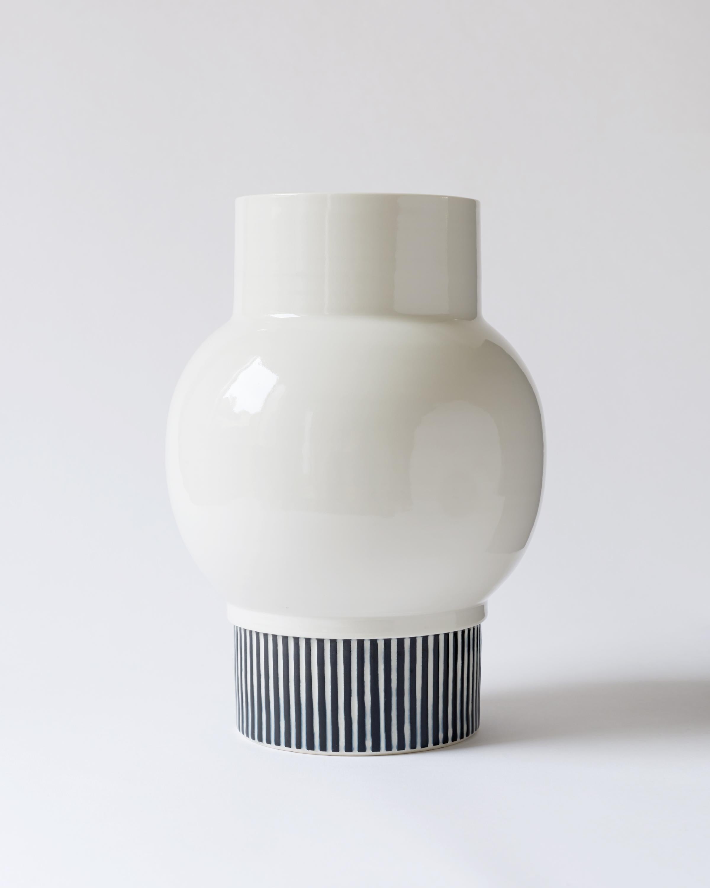 Handmade Porcelain Vase, Big, Striped Base, Contemporary, Modern In New Condition For Sale In Zurich, CH