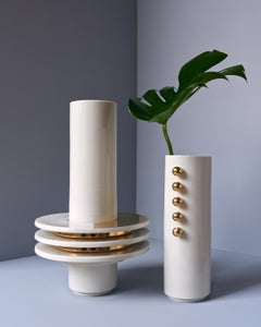 Handmade Porcelain Vase, Modular 24-Karat Gold Rings, Contemporary
