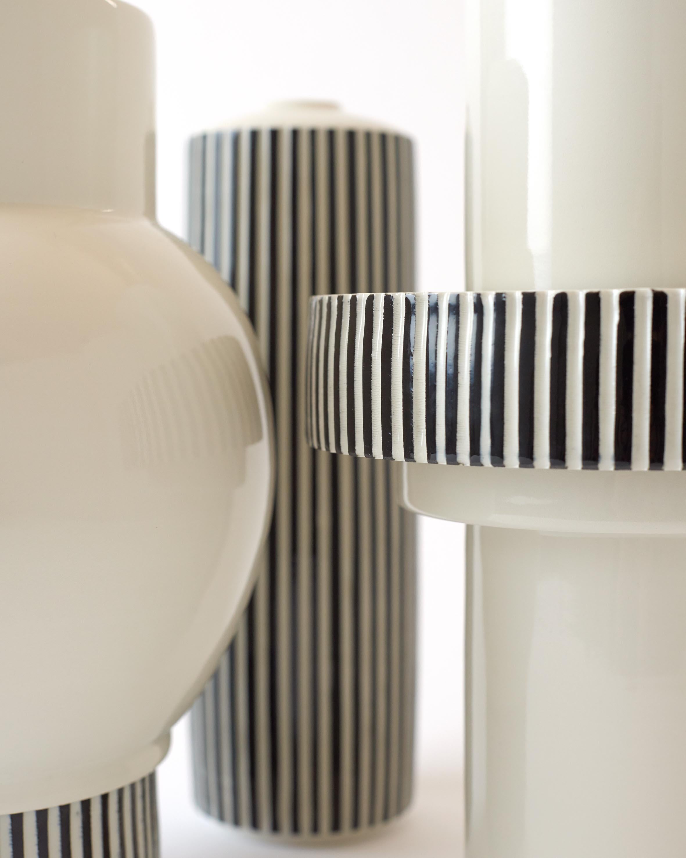 Handmade Porcelain Vase, Modular, Striped Ring, Contemporary, Modern For Sale 1
